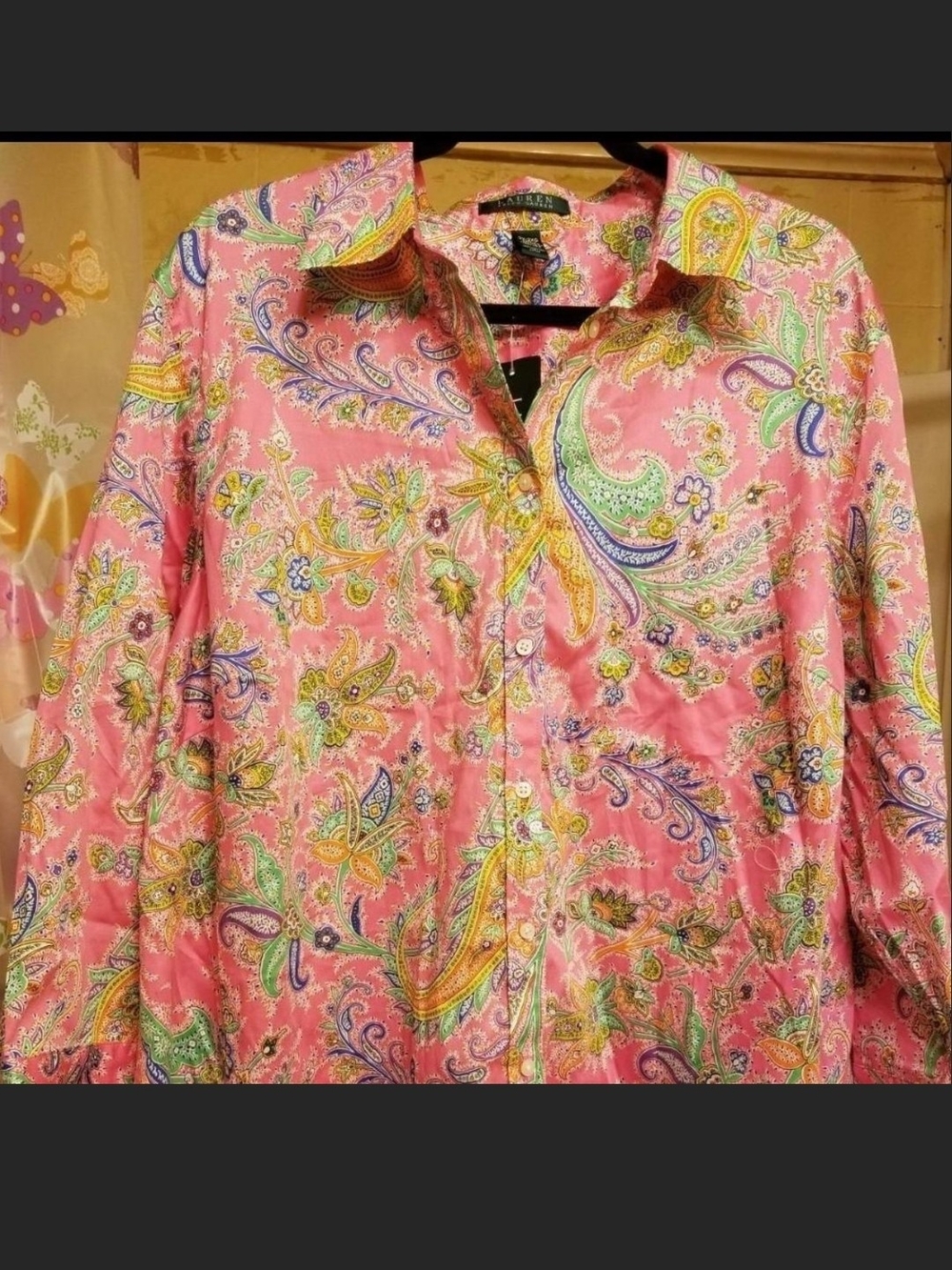 Sz 2X Ralph Lauren Women's Pink Paisley Button-Front Shirt